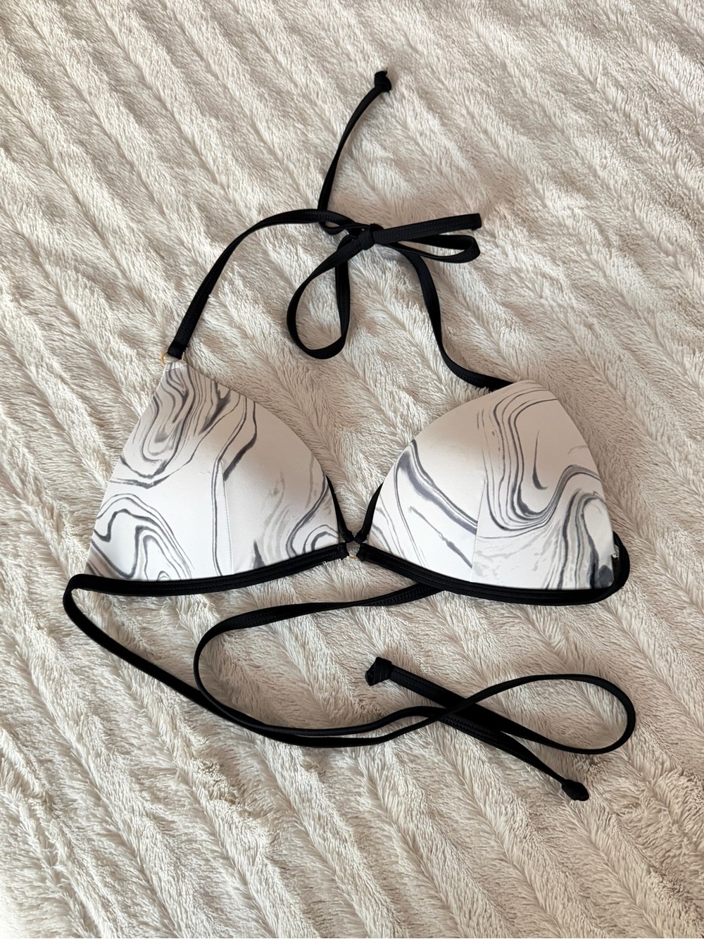 Triangle Bikini Top in Marble Print with Black Trim